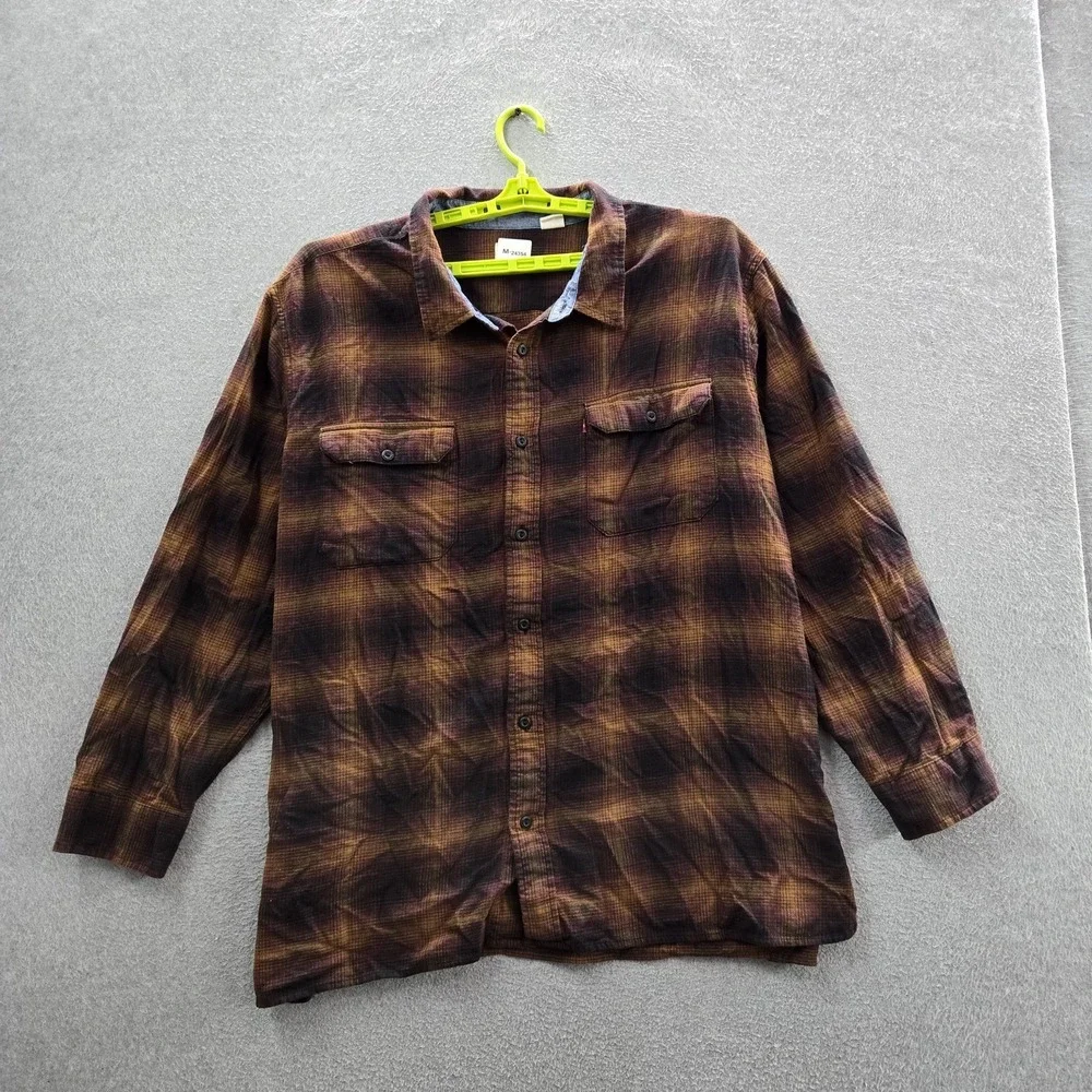 Levi's Men Button Up Shirt 3XL Brown Plaid Flannel Casual Grunge Skate Work